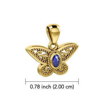Life's colorful transformation ~ 14K Yellow Gold Jewelry Butterfly Pendant with Gemstone GPD3685 - Jewelry